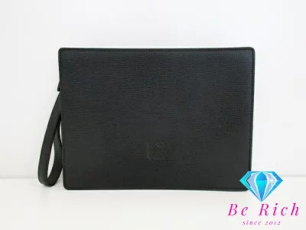 Loewe Shoulder Bag Clutch Anagram Black Leather Strap Handbag Gentlemen